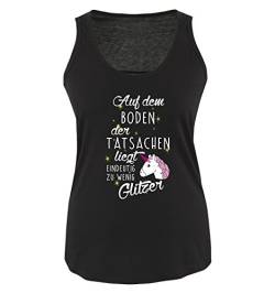 Comedy Shirts Auf dem Boden der Tatsachen liegt eindeutig zu wenig Glitzer - Einhorn - Damen Tank Top - Schwarz/Weiss-Pink-Rosa-Gold Gr. M von Comedy Shirts