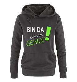 Comedy Shirts Bin da kann los gehen! - Damen Hoodie - Schwarz/Weiss-Neongrün Gr. L von Comedy Shirts