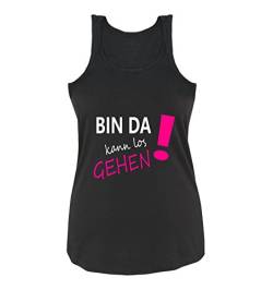 Comedy Shirts - Bin da kann los gehen! - Damen Tank Top - Schwarz/Weiss-Pink Gr. L von Comedy Shirts