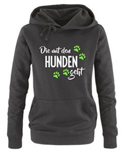 Comedy Shirts Die mit den Hunden geht - Style1 - Damen Hoodie - Schwarz/Weiss-Neongrün Gr. S von Comedy Shirts