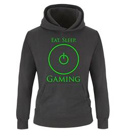 Comedy Shirts - EAT. Sleep. Gaming - Kinder Hoodie - Schwarz/Neongrün Gr. 134/146 von Comedy Shirts