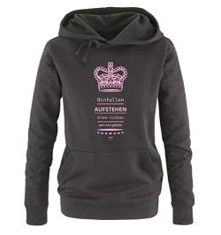 Comedy Shirts Hinfallen Aufstehen Krone richten weitergehen - Damen Hoodie - Schwarz/Rosa Gr. L von Comedy Shirts