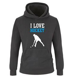 Comedy Shirts I Love Hockey - Kinder Hoodie - Schwarz/Weiss-Blau Gr. 152 von Comedy Shirts