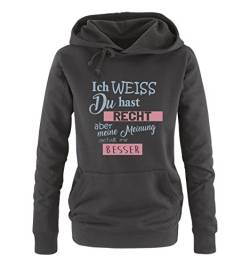 Comedy Shirts Ich Weiss du hast Recht Aber Meine Meinung gefällt Mir Besser - Damen Hoodie - Schwarz/Eisblau-Rosa Gr. S von Comedy Shirts