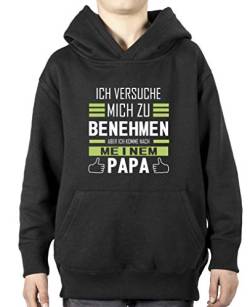 Comedy Shirts - Ich versuche Mich zu benehmen. Papa - Jungen Hoodie - Schwarz/Weiss-Grün Gr. 98/104 von Comedy Shirts