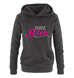 Comedy Shirts Karma Bitch - Damen Hoodie - Schwarz/Weiss-Pink Gr. L von Comedy Shirts