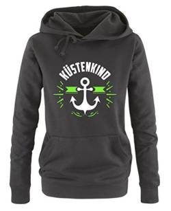 Comedy Shirts Küstenkind Anker - Damen Hoodie - Schwarz/Weiss-Neongrün Gr. XL von Comedy Shirts