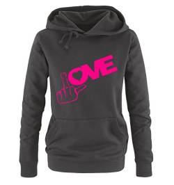 Comedy Shirts Love MITTELFINGER - Einfarbig - Damen Hoodie Schwarz/Pink Gr. M von Comedy Shirts