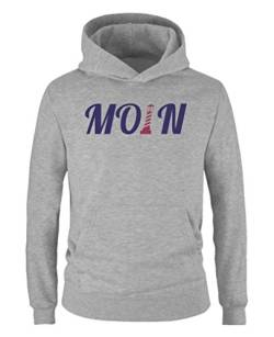 Comedy Shirts - Moin Leuchtturm - Mädchen Hoodie - Grau/Lila-Fuchsia Gr. 122/128 von Comedy Shirts