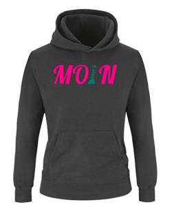 Comedy Shirts - Moin Leuchtturm - Mädchen Hoodie - Schwarz/Pink-Türkis Gr. 134/146 von Comedy Shirts