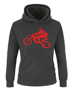 Comedy Shirts - Motorcross Motorrad - Jungen Hoodie - Schwarz/Rot Gr. 110/116 von Comedy Shirts