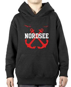 Comedy Shirts - Nordsee gekreute Anker - Jungen Hoodie - Schwarz/Weiss-Rot Gr. 122/128 von Comedy Shirts