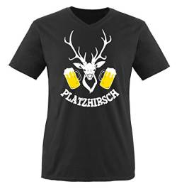 Comedy Shirts - PLATZHIRSCH - Herren V-Neck T-Shirt - Schwarz/Weiss-Gelb Gr. XL von Comedy Shirts