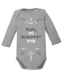 Comedy Shirts - Papa, du schaffst das! - Baby Langarm Body - Graumeliert/Weiss-Grau Gr. 62 von Comedy Shirts