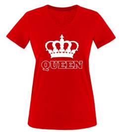 Comedy Shirts - Queen - Krone II - Damen V-Neck T-Shirt - Rot/Weiss Gr. L von Comedy Shirts