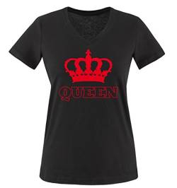 Comedy Shirts - Queen - Krone II - Damen V-Neck T-Shirt - Schwarz/Rot Gr. M von Comedy Shirts