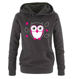 Comedy Shirts SÜßE Eule - Damen Hoodie - Schwarz/Weiss-Pink Gr. XL von Comedy Shirts