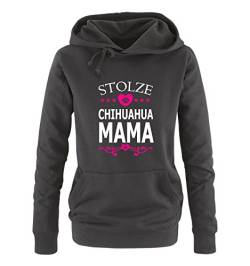 Comedy Shirts Stolze Chihuahua Mama - Herz - Damen Hoodie - Schwarz/Weiss-Pink Gr. S von Comedy Shirts