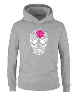 Comedy Shirts - Totenkopf Blume - Mädchen Hoodie - Grau/Weiss-Pink Gr. 152/164 von Comedy Shirts