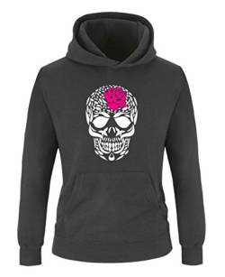 Comedy Shirts - Totenkopf Blume - Mädchen Hoodie - Schwarz/Weiss-Pink Gr. 134/146 von Comedy Shirts