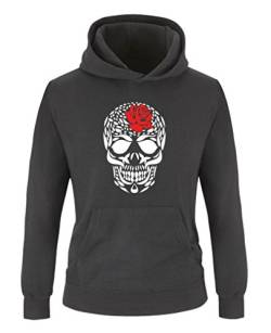 Comedy Shirts - Totenkopf Blume - Mädchen Hoodie - Schwarz/Weiss-Rot Gr. 122/128 von Comedy Shirts