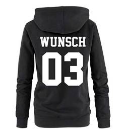 Comedy Shirts - Wunsch - Damen Hoodie - Schwarz/Weiss - Gr. S von Comedy Shirts