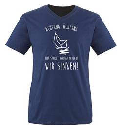 Hier spricht Kapitän Niveau! WIR SINKEN! - Herren V-Neck T-Shirt - Navy/Weiss Gr. XL von Comedy Shirts