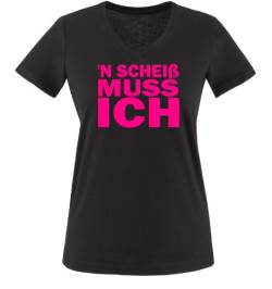 `N SCHEIß MUSS ICH - Einfarbig - Damen V-Neck T-Shirt - Schwarz/Pink Gr. L von Comedy Shirts