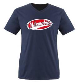 Oldsmobile - Zweifarbig - Herren V-Neck T-Shirt - Navy/Weiss-Rot Gr. L von Comedy Shirts