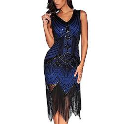 Comeon Damen Flapper Kleider voller Pailletten Retro 1920er Jahre Stil V-Ausschnitt Great Gatsby Motto Party Damen Kostüm Kleid (Blau, S) von Comeon