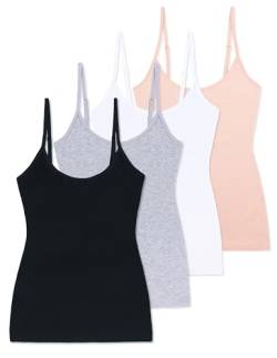 Comfneat Damen 4-Pack Spaghetti Tops Slim-Fit Verstellbare Träger Camisole Baumwolle Elasthan Unterhemden (Color-Set-1 4-Pack, S) von Comfneat