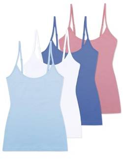 Comfneat Damen 4-Pack Spaghetti Tops Slim-Fit Verstellbare Träger Camisole Baumwolle Elasthan Unterhemden (Color-Set-2 4-Pack, M) von Comfneat