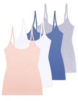 Comfneat Damen 4-Pack Spaghetti Tops Slim-Fit Verstellbare Träger Camisole Baumwolle Elasthan Unterhemden (Color-Set-3 4-Pack, L) von Comfneat