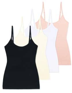 Comfneat Damen 4-Pack Spaghetti Tops Slim-Fit Verstellbare Träger Camisole Baumwolle Elasthan Unterhemden (Color-Set-5 4-Pack, XL) von Comfneat