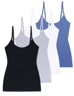 Comfneat Damen 4-Pack Spaghetti Tops Slim-Fit Verstellbare Träger Camisole Baumwolle Elasthan Unterhemden (Color-Set-6 4-Pack, L) von Comfneat