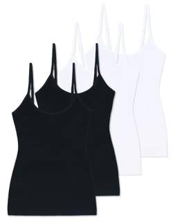 Comfneat Damen 4-Pack Spaghetti Tops Slim-Fit Verstellbare Träger Camisole Baumwolle Elasthan Unterhemden (Schwarz/Weiß 4-Pack, XL) von Comfneat