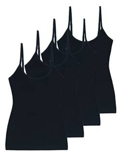 Comfneat Damen 4-Pack Spaghetti Tops Slim-Fit Verstellbare Träger Camisole Baumwolle Elasthan Unterhemden (Schwarz 4-Pack, XXL) von Comfneat