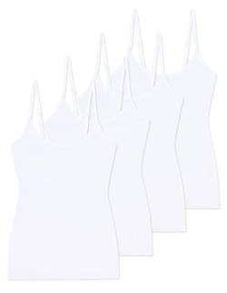 Comfneat Damen 4-Pack Spaghetti Tops Slim-Fit Verstellbare Träger Camisole Baumwolle Elasthan Unterhemden (Weiß 4-Pack, M) von Comfneat