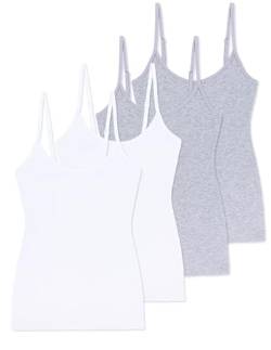 Comfneat Damen 4-Pack Spaghetti Tops Slim-Fit Verstellbare Träger Camisole Baumwolle Elasthan Unterhemden (White+Grey Melange 4-Pack, XXL) von Comfneat