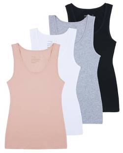 Comfneat Damen 4-Pack Tank Tops Stretch Baumwolle Elasthan Bequeme Unterhemden (Color-Set-1 4-Pack, L) von Comfneat