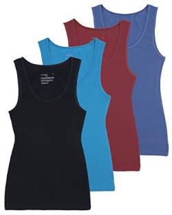 Comfneat Damen 4-Pack Tank Tops Stretch Baumwolle Elasthan Bequeme Unterhemden (Color-Set-2 4-Pack, L) von Comfneat