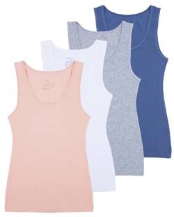Comfneat Damen 4-Pack Tank Tops Stretch Baumwolle Elasthan Bequeme Unterhemden (Color-Set-3 4-Pack, L) von Comfneat