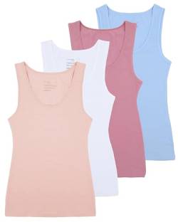 Comfneat Damen 4-Pack Tank Tops Stretch Baumwolle Elasthan Bequeme Unterhemden (Color-Set-5 4-Pack, L) von Comfneat