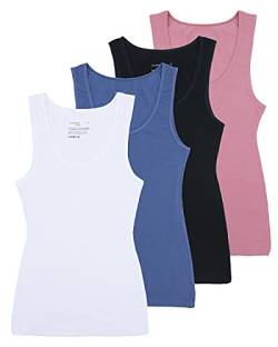 Comfneat Damen 4-Pack Tank Tops Stretch Baumwolle Elasthan Bequeme Unterhemden (Color-Set-7 4-Pack, L) von Comfneat