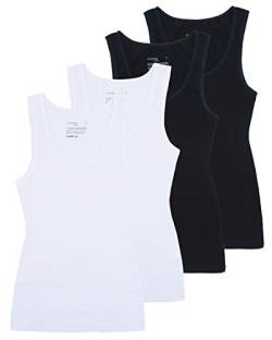 Comfneat Damen 4-Pack Tank Tops Stretch Baumwolle Elasthan Bequeme Unterhemden (Schwarz/Weiß 4-Pack, S) von Comfneat
