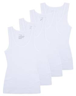 Comfneat Damen 4-Pack Tank Tops Stretch Baumwolle Elasthan Bequeme Unterhemden (White 4-Pack, L) von Comfneat