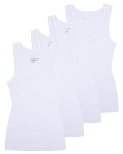 Comfneat Damen 4-Pack Tank Tops Stretch Baumwolle Elasthan Bequeme Unterhemden (White 4-Pack, M) von Comfneat