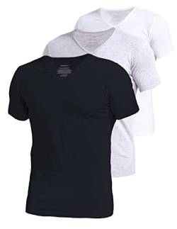 Comfneat Herren 3-Pack Elastisch T-Shirts V-Ausschnitt Baumwolle Elasthan Unterhemden (Black+Light Grey+White V-Neck 3-Pack, S) von Comfneat