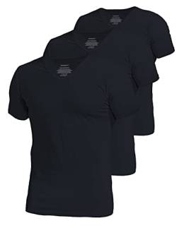 Comfneat Herren 3-Pack Elastisch T-Shirts V-Ausschnitt Baumwolle Elasthan Unterhemden (Black V-Neck 3-Pack, L) von Comfneat