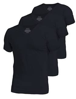 Comfneat Herren 3-Pack Elastisch T-Shirts V-Ausschnitt Baumwolle Elasthan Unterhemden (Black V-Neck 3-Pack, XXL) von Comfneat